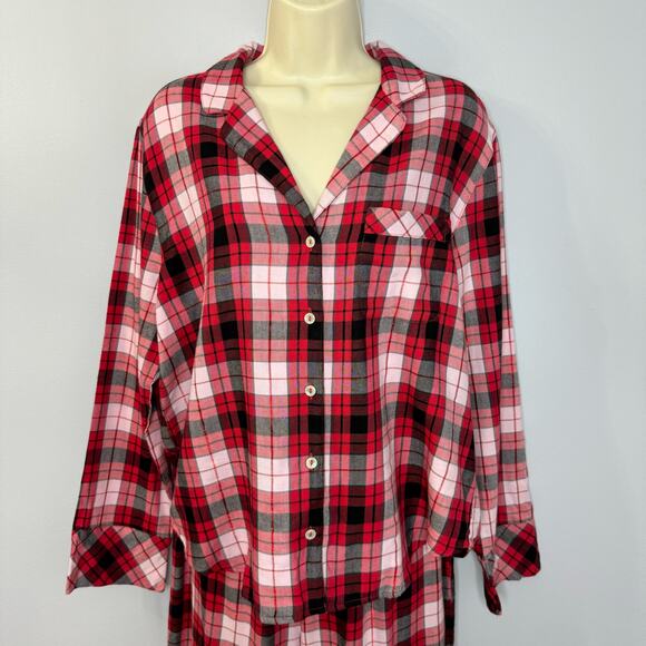 VICTORIA'S SECRET Cotton Red Plaid flannel Pajama Pants Set Long Sleeve M New - Picture 4 of 10